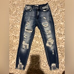 KanCan Distressed Blue Ankle Jeans